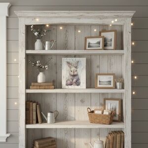 Floral Bunny Art Plaque in Pastel White - Brand Unspecified